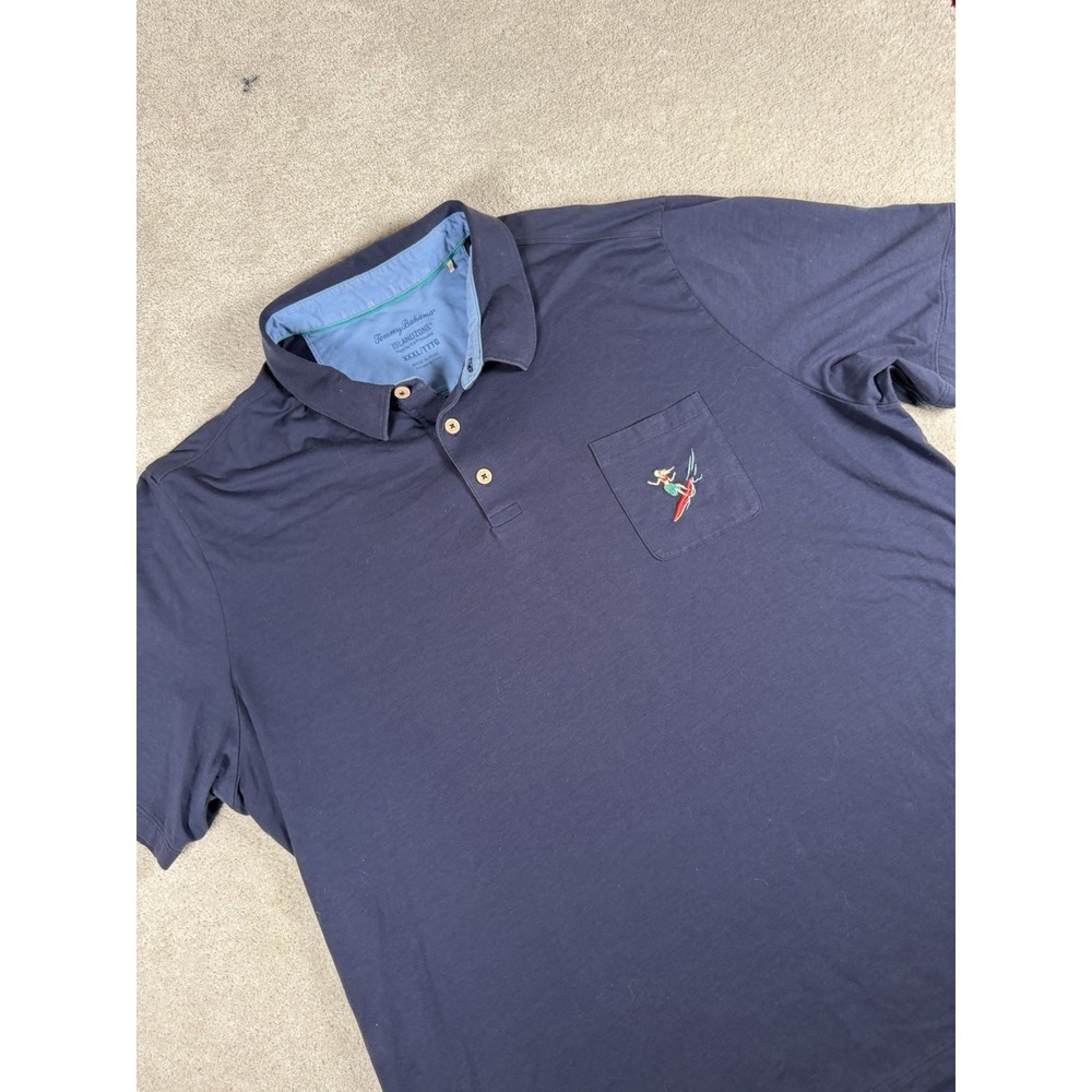 Tommy Bahama Island Zone 37.5 Tech. S/S Polo Shirt Men 3XL‎ Navy Girl Surfing